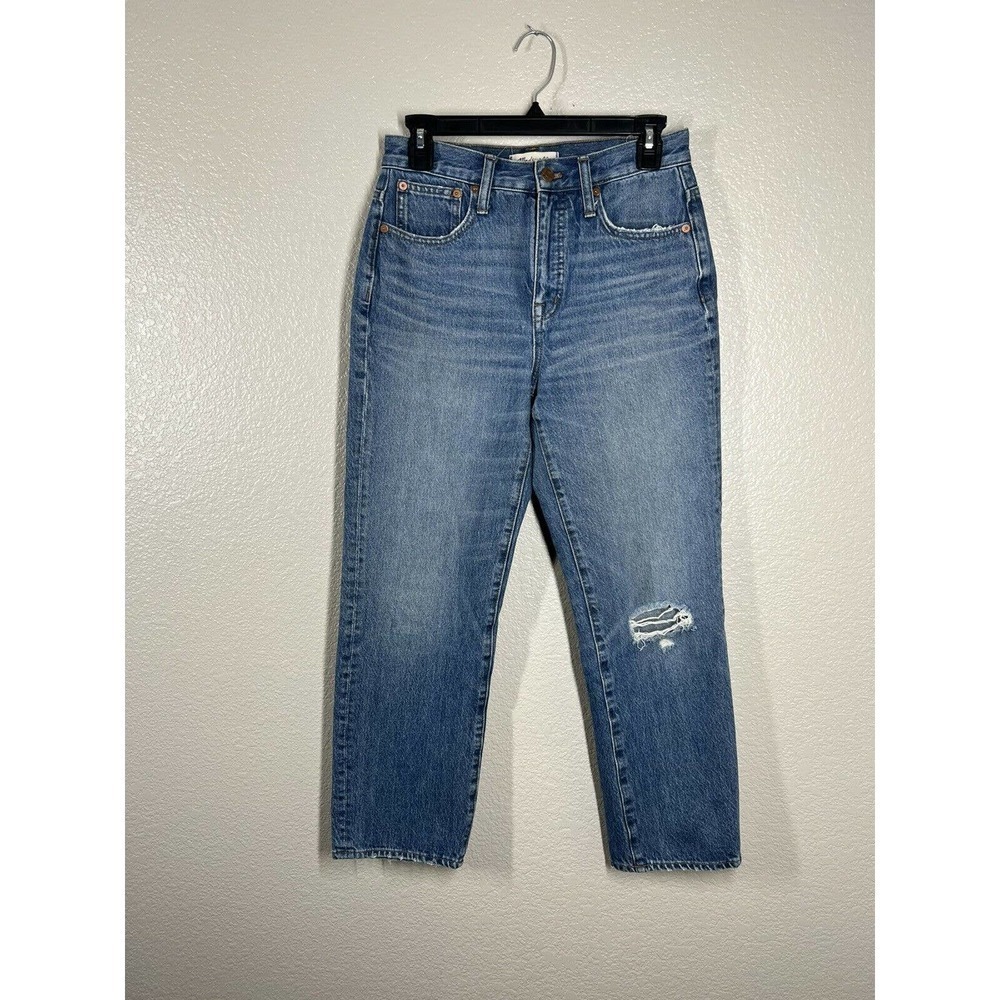 Madewell 26 Classic Straight Jean Rip Knee Edition Jade Wash